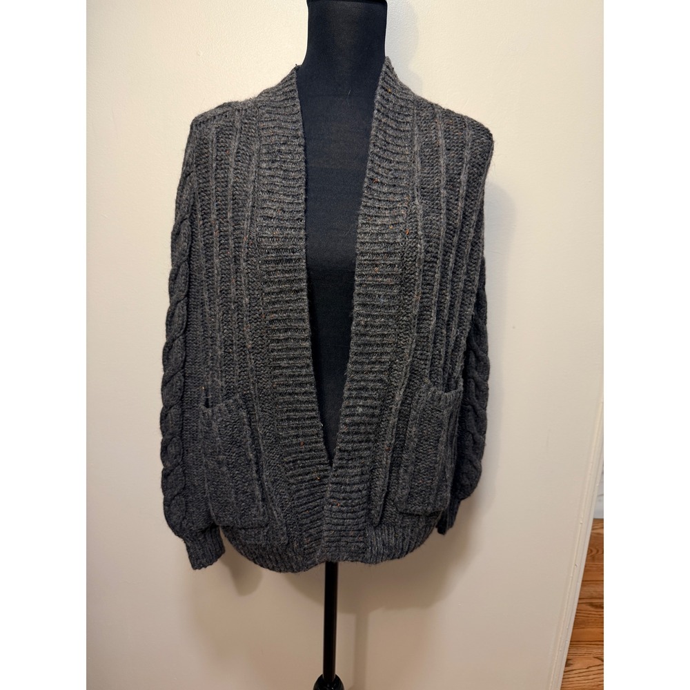 Madewell Bubble Sleeve Cableknit Cardigan XXS Open Front Gray Wool Alpaca Silk